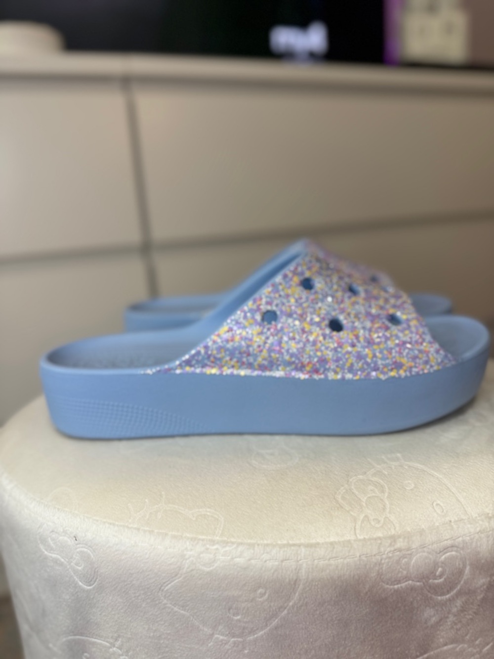 CROCS Slide Sandals with Multicolor Glitter - Light Blue - Picture 3 of 8